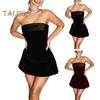 Women Evening Dress Off Shoulder Bandeau Backless Sleeveless Slim Waist A-line Mini Dress Prom Party Banquet Short Dress