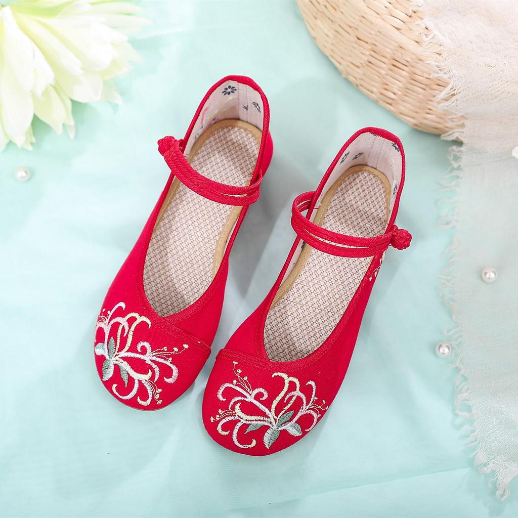 Qianzi 2024 Весна/Лето Туфли на каблуке с вышивкой в стиле ханьфу для женщин