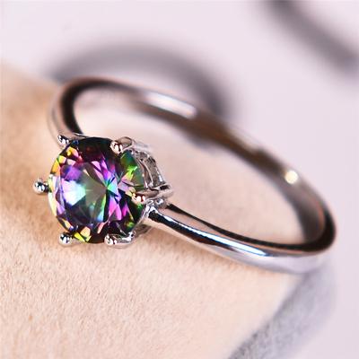 Серебряный цвет шесть когтей круглые мистические кольца с радужным камнем для женщин обручальное кольцо обручальные украшения