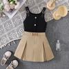 Детские юбки Детская одежда 8-12 лет Девочки весна-лето новый трикотажный плиссированный комплект юбки на шее