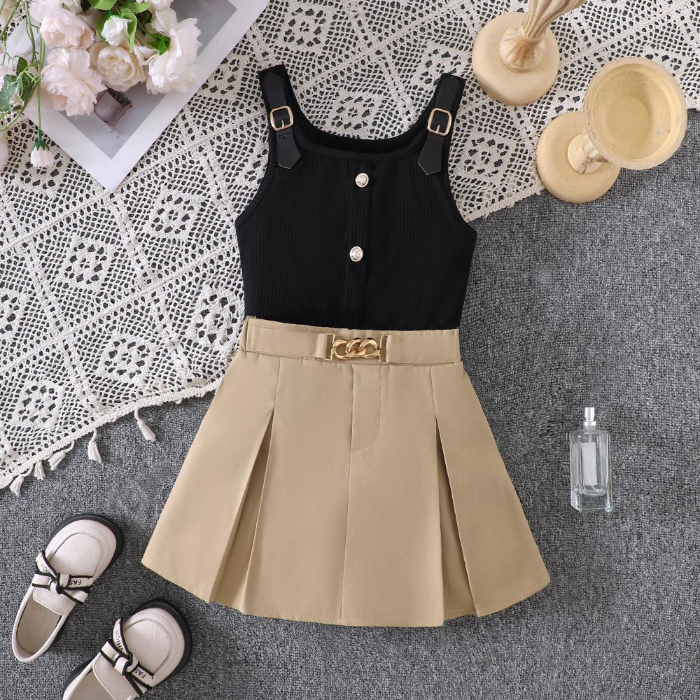 Детские юбки Детская одежда 8-12 лет Девочки весна-лето новый трикотажный плиссированный комплект юбки на шее