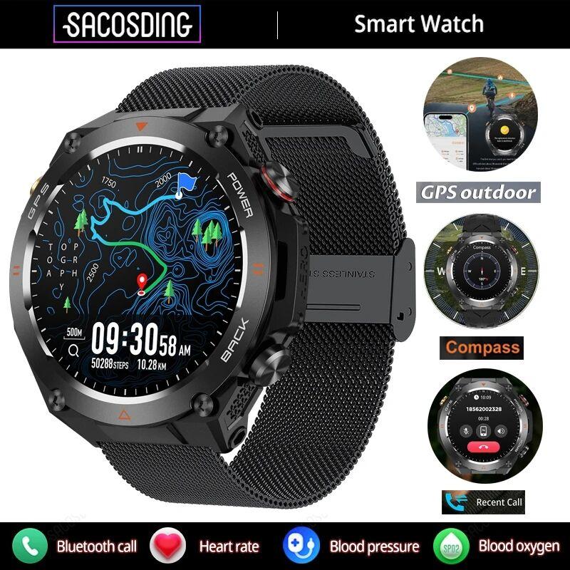 SACOSDING GPS Track Мужские умные часы Компас Высота Давление Спорт Фитнес Bluetooth Talk Умный браслет 650 мАч Длительный срок службы 2024 Новинка