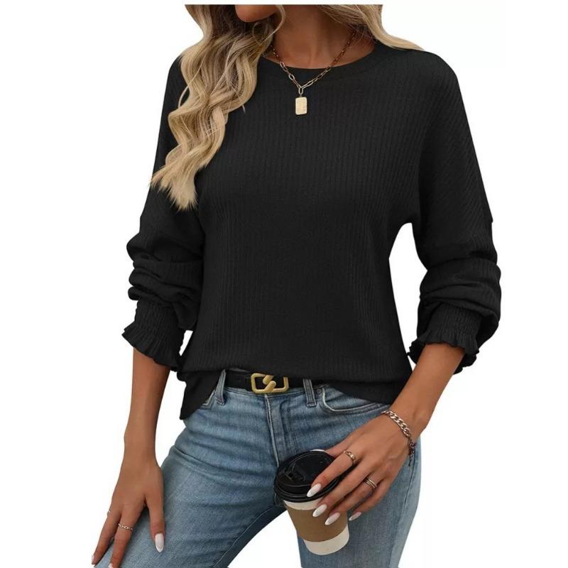 Women S Solid Ribbed Long Sleeve Casual T Shirt