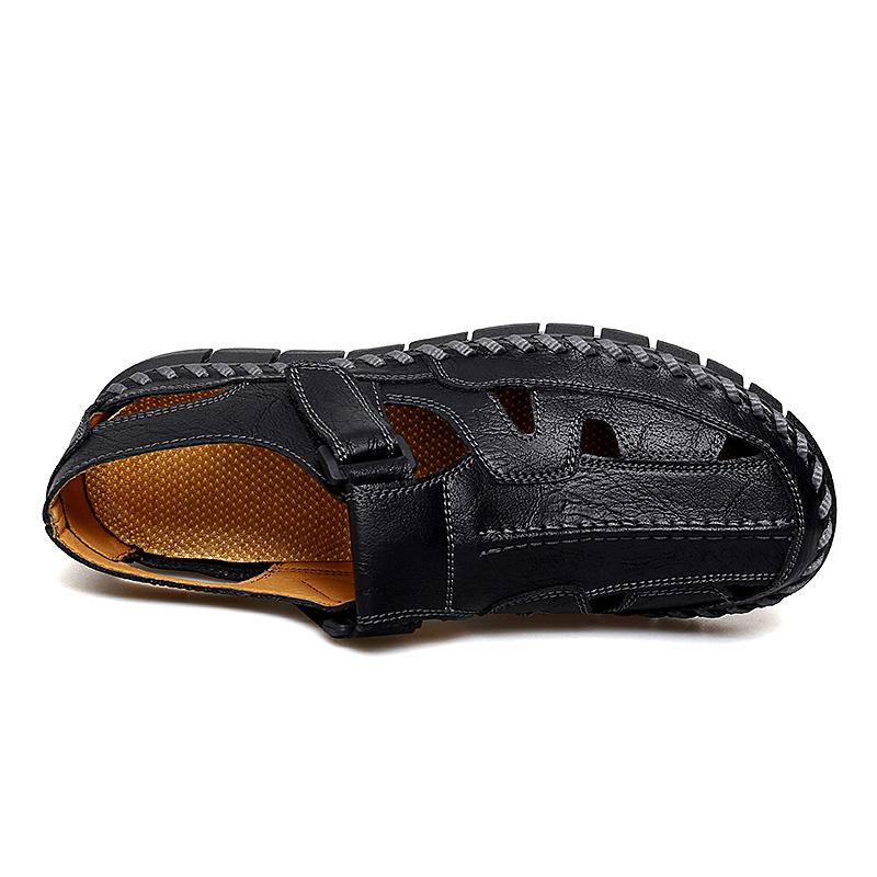 Прохладные кожаные уличные мужские сандалии ручной работы, дышащая летняя повседневная обувь для мужчин, мужские лоферы без шнуровки на плоской подошве, большие размеры 38-47