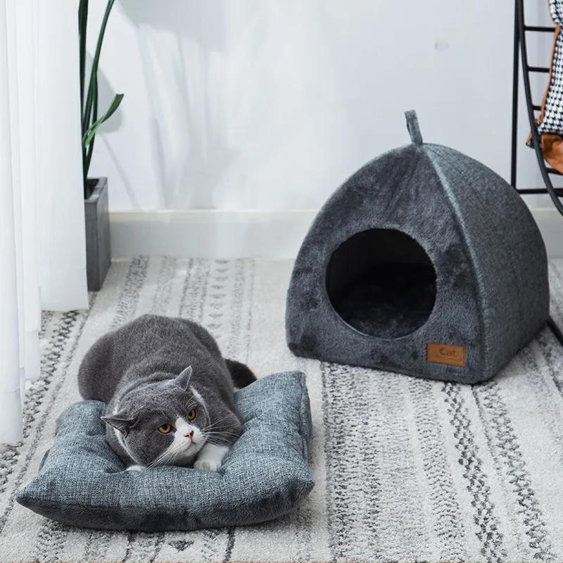Кошачий домик Треугольник Кошачий туалет Закрытый кошачий домик Наполнитель для домашних животных Теплый утолщенный питомник для глубокого сна Товары для домашних животных