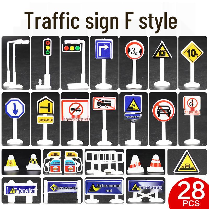 Детская DIY Модель Парковочной Сцены с Набором Дорожных Знаков и Столбиков Дорожного Движения из 28 Деталей, включая Бесплатные Подарки.
