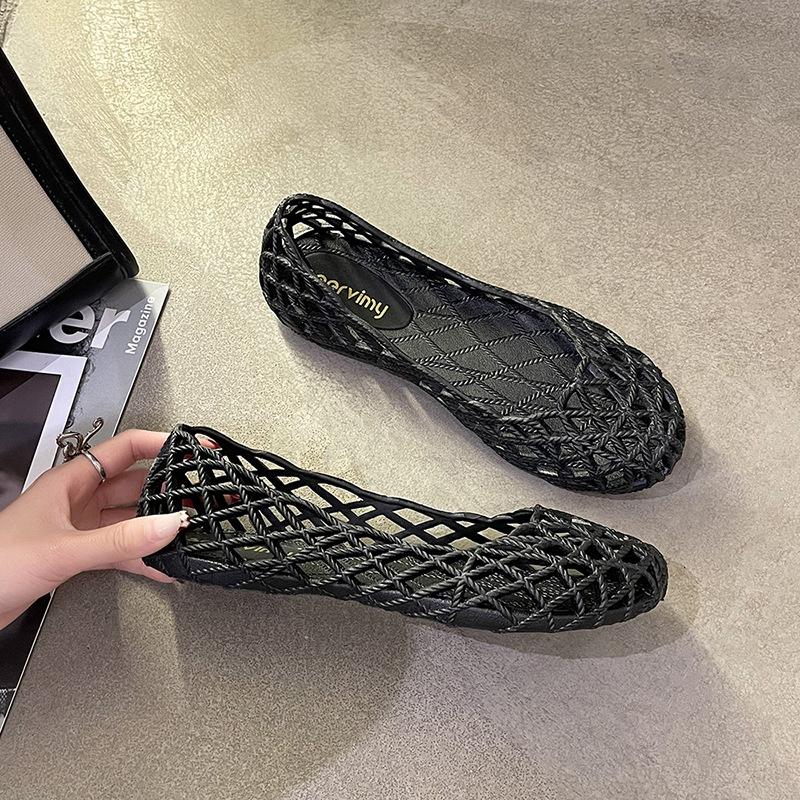 Женские босоножки из желе, женские ажурные сетчатые туфли с кристаллами, на плоской подошве, женская модная повседневная дышащая удобная обувь из ПВХ