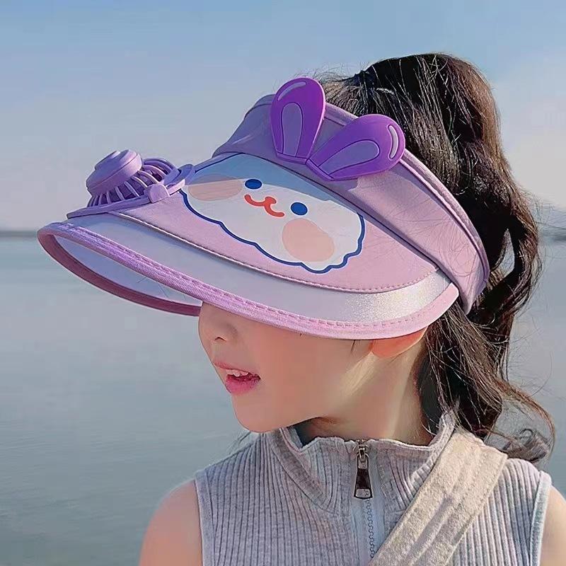 Летняя детская шляпа с вентилятором Солнцезащитная шляпа Мужская и женская Солнцезащитная шляпа Мультяшная Милая Защита от солнца Большая шляпа Шляпа с открытым верхом