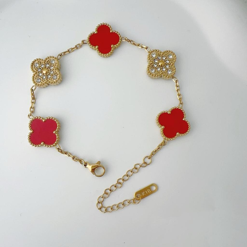 Двусторонний браслет из пяти цветов Браслет с четырьмя листочками клевера Не теряет цвет Женский элегантный легкий роскошный браслет темперамента