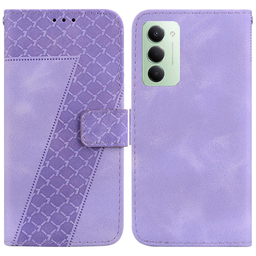 Для Xiaomi Redmi 15 5G (Глобальный) (169 мм) Чехол-подставка с тиснением в виде 7-образного узора, кожаный чехол для телефона с ремешком