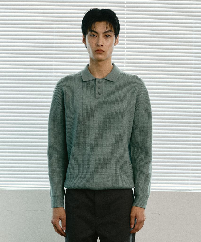 LEDEPT Cashmere Blending Hacci Button Collar Knit [Mint]