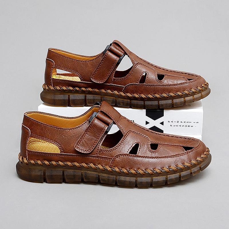 Модные летние мужские сандалии, горячая распродажа, уличные нескользящие мужские пляжные туфли, мужские летние туфли из кожи ручной работы, дышащие кроссовки Roma, лоферы