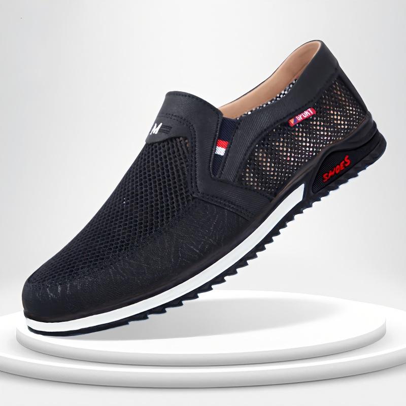 Мужские сетчатые туфли Весна и лето Выдолбленные сетчатые старые туфли Папины туфли на одну ногу со стременем Удобные простые тканевые туфли Повседневная мужская обувь