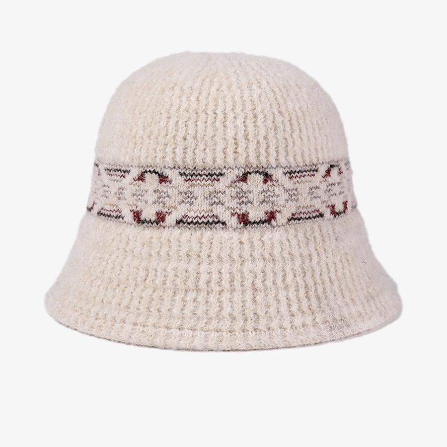 Vintage Color Jacquard Knitted Bucket Hat Women's Fisherman Hat