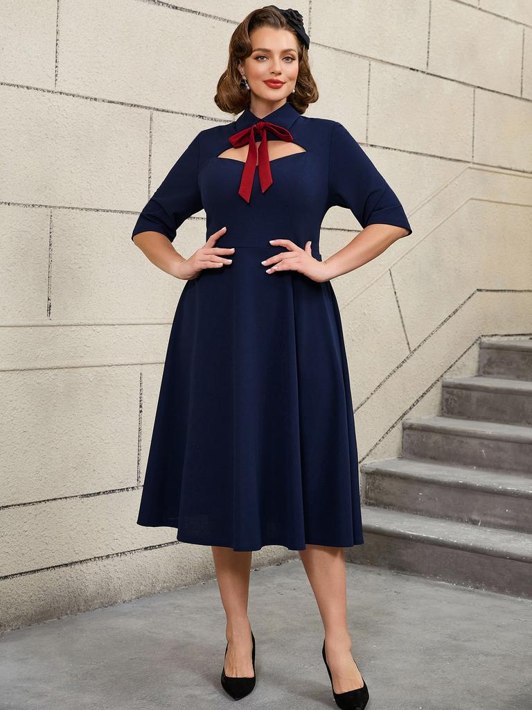 AOMEI Темно-синие миди-платья А-силуэта с короткими рукавами, винтажные наряды 90-х для женщин, повседневная рабочая одежда