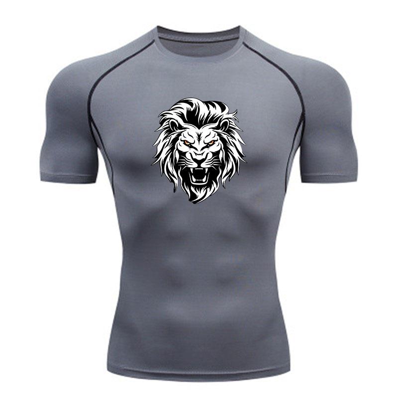 Men's Compression Fitness T-Shirt, Aggressive Roaring Lion H