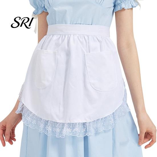 Vintage Kitchen Apron Half with Butterfly Bow & Pockets Lace Hem Waist for Lightweight Coffee Shop Bistro Adjustable Ties Cafe Server Waitress