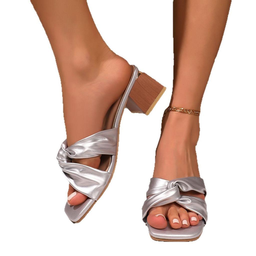 Модные женские сандалии Сандалии на каблуках с квадратным носком Летняя обувь на каблуке Женские модные шлепанцы Летние сандалии женские Туфли на каблуке