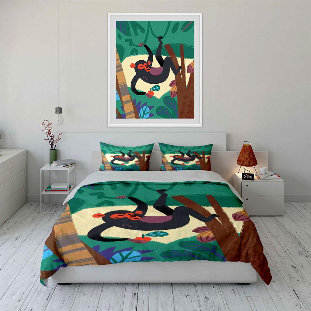 Monkey on tree branches. Bedding sets Duvet cover sets Duvet covers Pillowcases(1* Duvet Cover 2* Pillowcases without duvet insert)