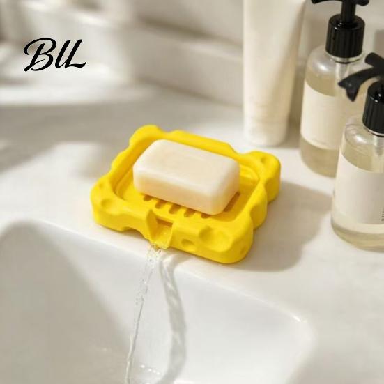 Cute Cheese Shaped Soap Box Box, 3D Printed Draining Holder, Creative Decorative Case Tray for Family Hotel Bathroom Sink Drainer