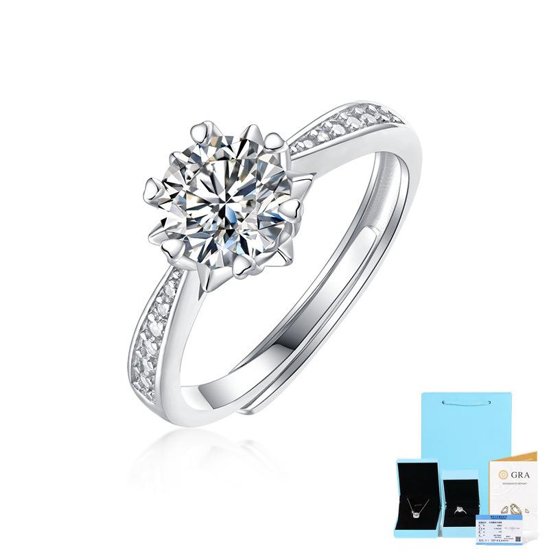Bague Ringen S925 Silver Set 1ct Moissanite Sweet And Greasy Women's New Open Adjustable Simple Ring