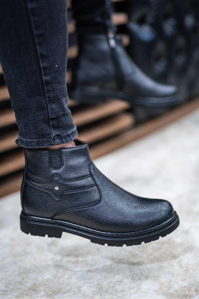 Men's Fashion Flat Heeled Booties Black Single Button Leather Daily Comfortable Orthopedic Boots Shoes