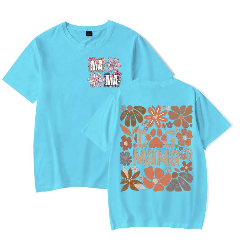 Футболки Dog Mama Fashion Casual Забавный подарок для владельца собаки Футболка с коротким рукавом Цветочный Бохо Винтажный дизайн футболки Женская одежда