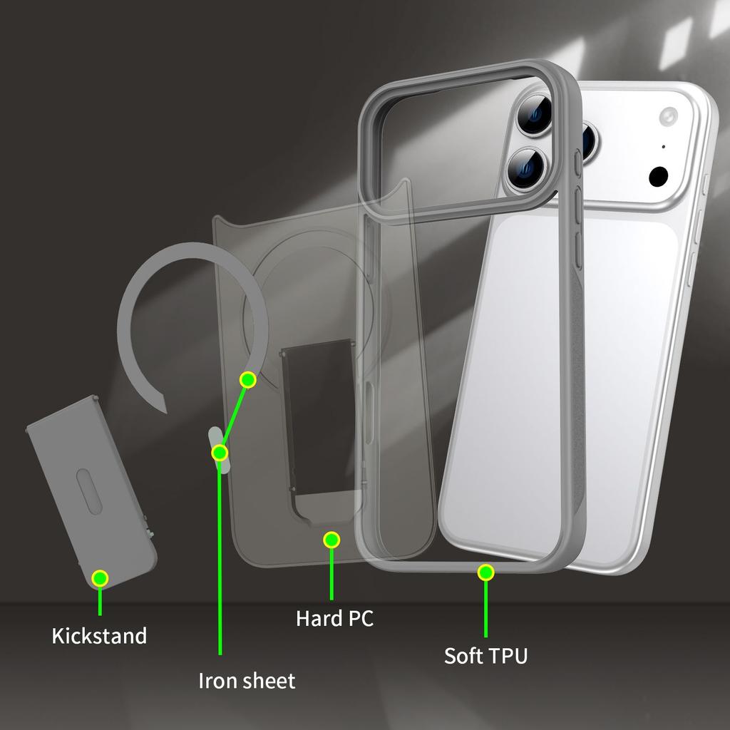 Phone Magnetic Holder Case for Apple iPhone 17ProMax- Silicone Metal Stand MagSafe Shockproof Full Cover Cases on iPhone 17/16/15/14/13/12/11/Pro/Plus