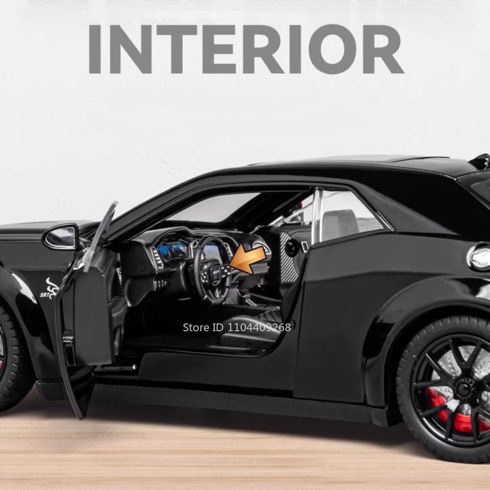 1:24 Scale Challenger Hellcat Charger 1970 Sports Car Model Toy Alloy Diecast Sound Light Pull Back Vehicle for Kids Presents