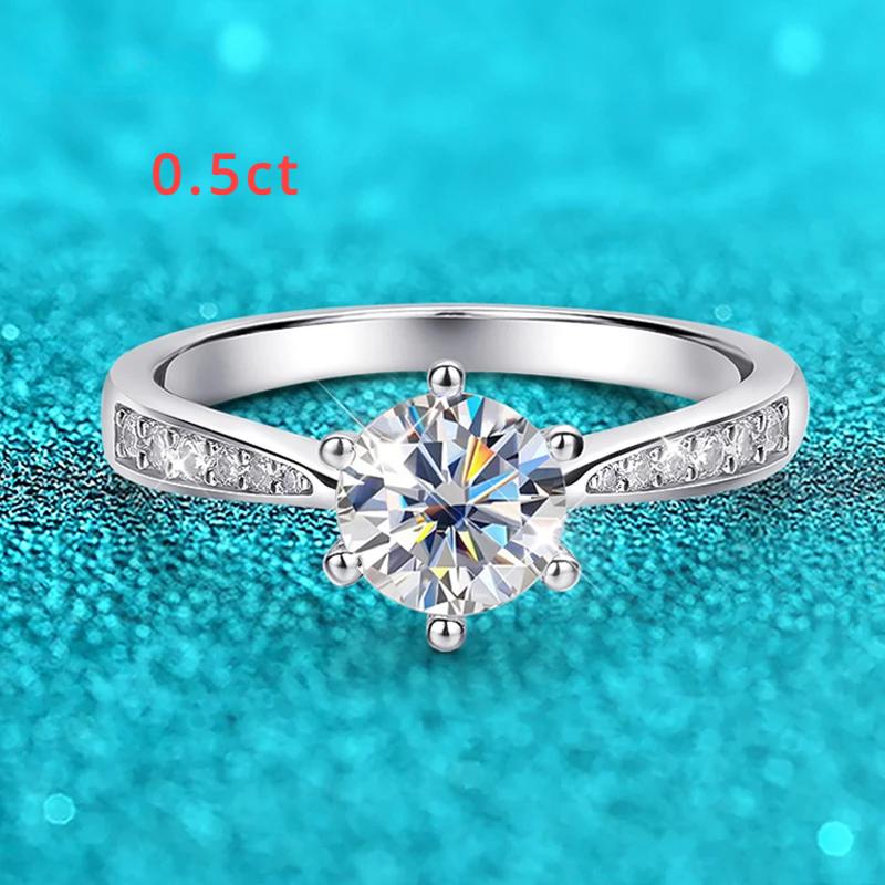 Настоящее обручальное кольцо с муассанитом 0,5-3 карата для женщин, стерлинговое серебро, круглые блестящие бриллиантовые пасьянсы, обручальные кольца, подарок