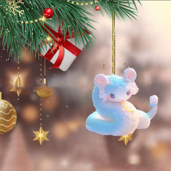 Подвеска в виде мультяшной змеи 2D, плоское акриловое рождественское украшение, подвесное украшение в виде змеи