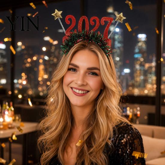 2027 Digital Headband Hair Hoop, Non-Slip with Adjustable Star And Number Design, New Year Eve Hoop Holiday for Christmas Parties Adults Kids