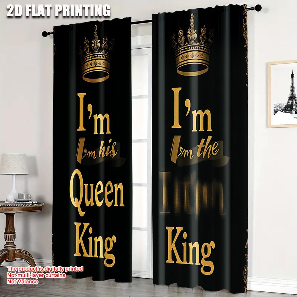 2pcs, Minimalist Curtains print King and Queen Printed 100% Polyester (without rod) Decorations For Home Perfect for Bedroom,