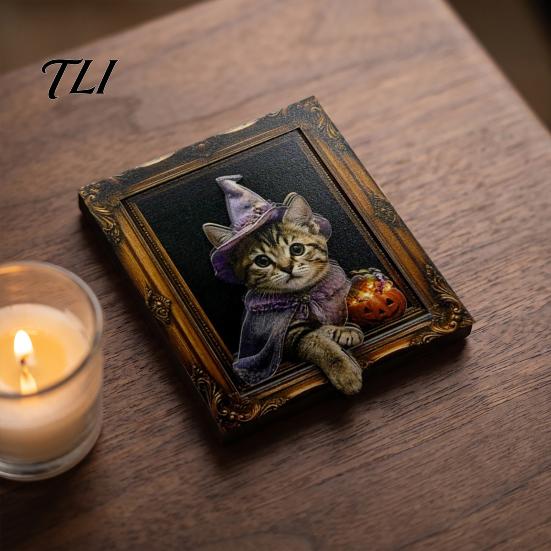 Halloween Party Supplies Cat Frame Fridge Magnet, Retro Wooden Refrigerator Magnets Kitchen Decoration Accessories, Favors Magnet