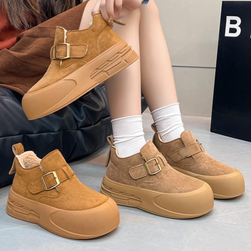 Женские замшевые ботинки на платформе, зимние ботинки на плоской подошве, теплые плюшевые хлопковые туфли, зимние туфли на высоком каблуке, модные повседневные нескользящие удобные ботинки женские