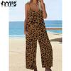 Women's Fashion Casual Summer Spring Leopard Print Sleeveless V-Neck Loose Waistline Trousers Jumpsuits & Rompers