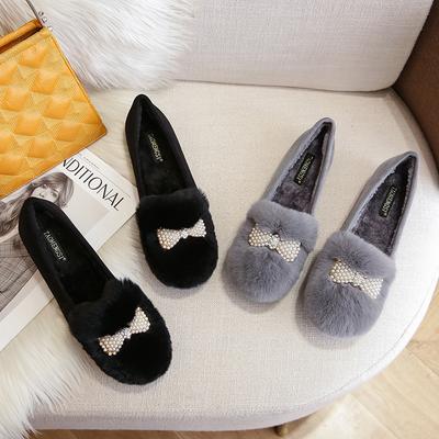 T52 теплые хлопковые туфли женские модели осень-зима 2025 года Xiaoxiangfeng женские туфли из кроличьего меха на плоской подошве ленивые туфли женские