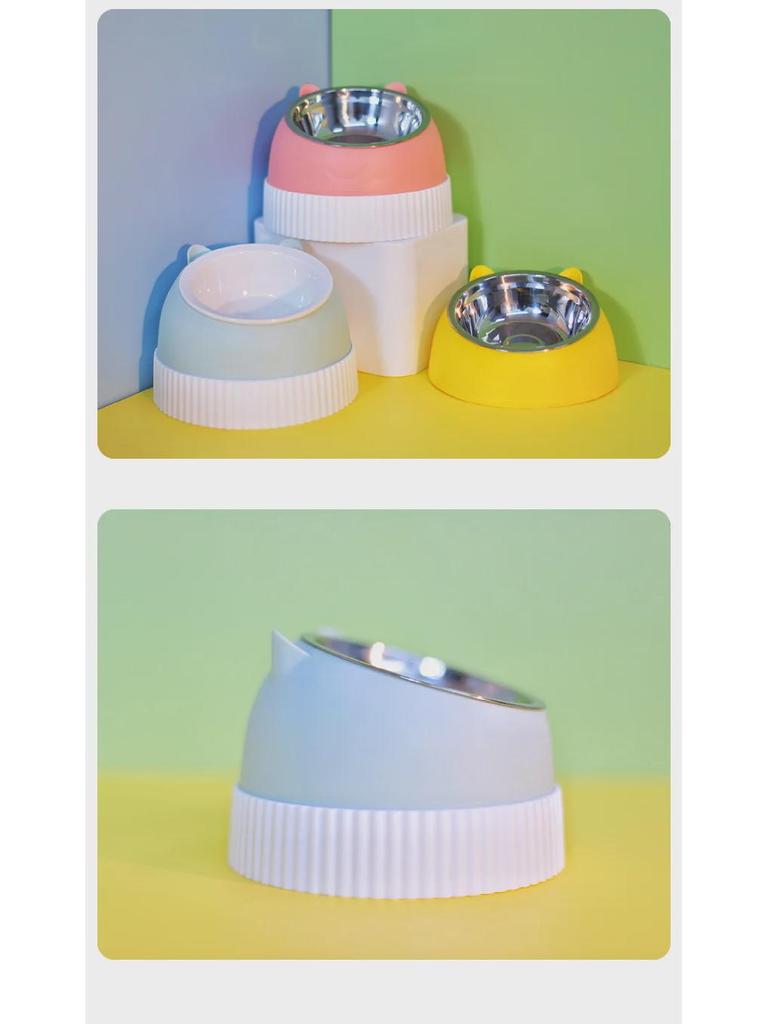 Приподнятые миски для питомцев из нержавеющей стали и керамики - Конструкция против опрокидывания для кошек и собак, Защищает шейные позвонки, Набор с двойной миской