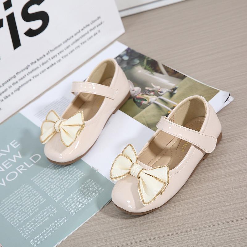 Fashion Girl Leather Shoes 2025 Autumn New Style Girl Bow Shoes Simple Women's Le Fu Shoe Children's Watch Girl Ball Shoesv