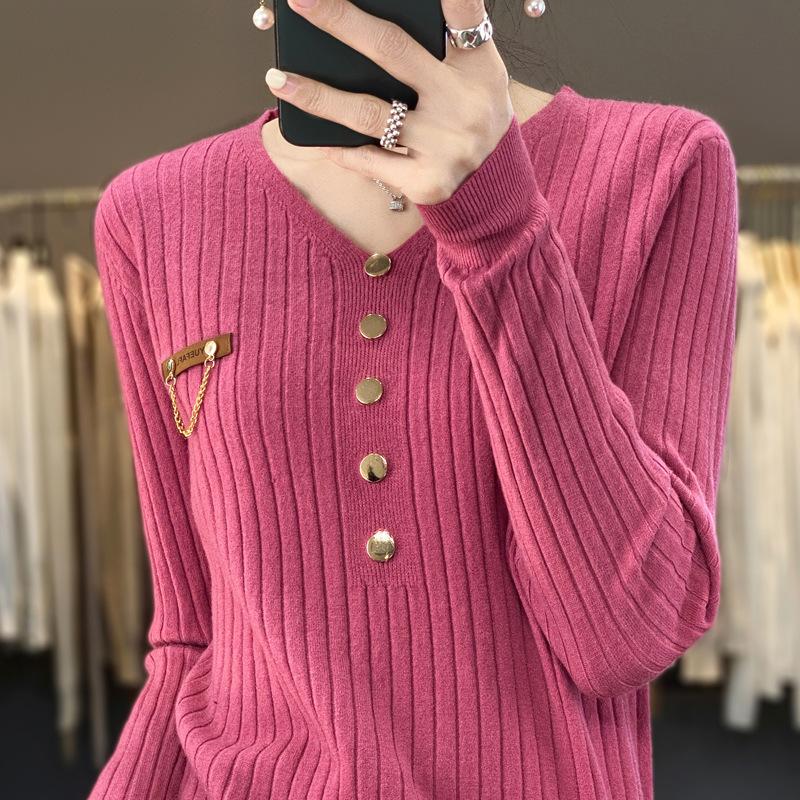 DAFIFY Женская мода повседневная осень-зима однотонный принт длинный рукав V-образный вырез свитера