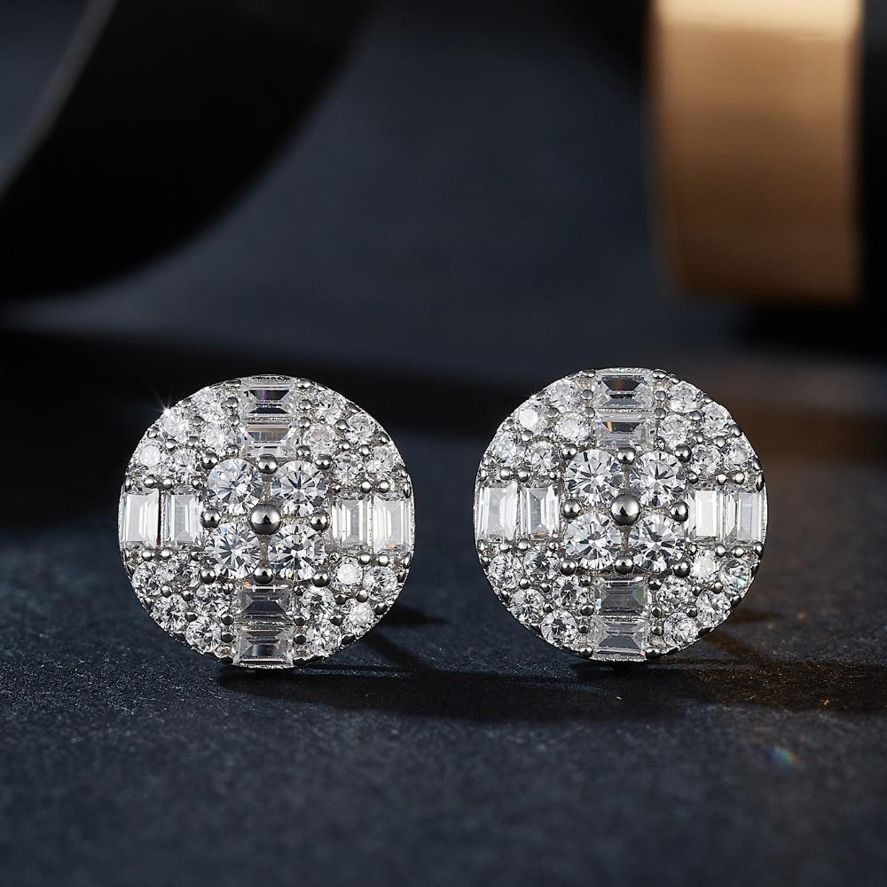 Round Cut Moissanite 925 Silver Stud Earrings 14K White Gold Plated Earring