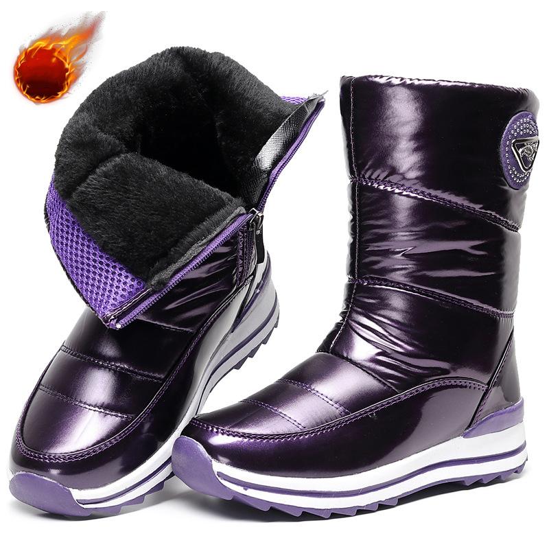 Женские ботинки Утолщенные зимние сапоги с высокими трубками Плюс плюшевые теплые ботинки Женская хлопчатобумажная обувь Ботинки средней длины Зимние женские ботинки Водонепроницаемая обувь
