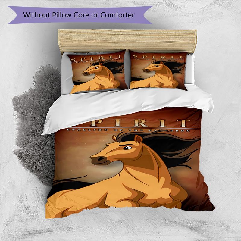 3pcs Spirit Stallion of the Cimarron pattern bedding set duvet cover set includes duvet cover &pillowcases, perfect all season bedroom decoration & gi
