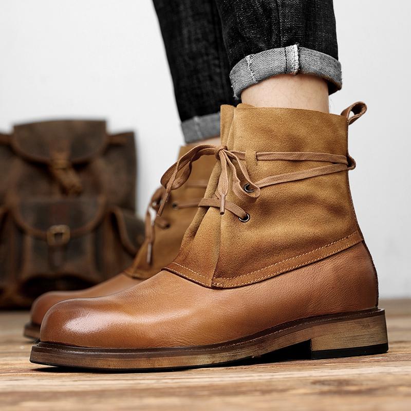 Модные высококачественные универсальные мужские ботинки, стильные мужские деловые повседневные высокие ботинки из натуральной кожи со шнуровкой для мужчин, ботинки для мотокросса