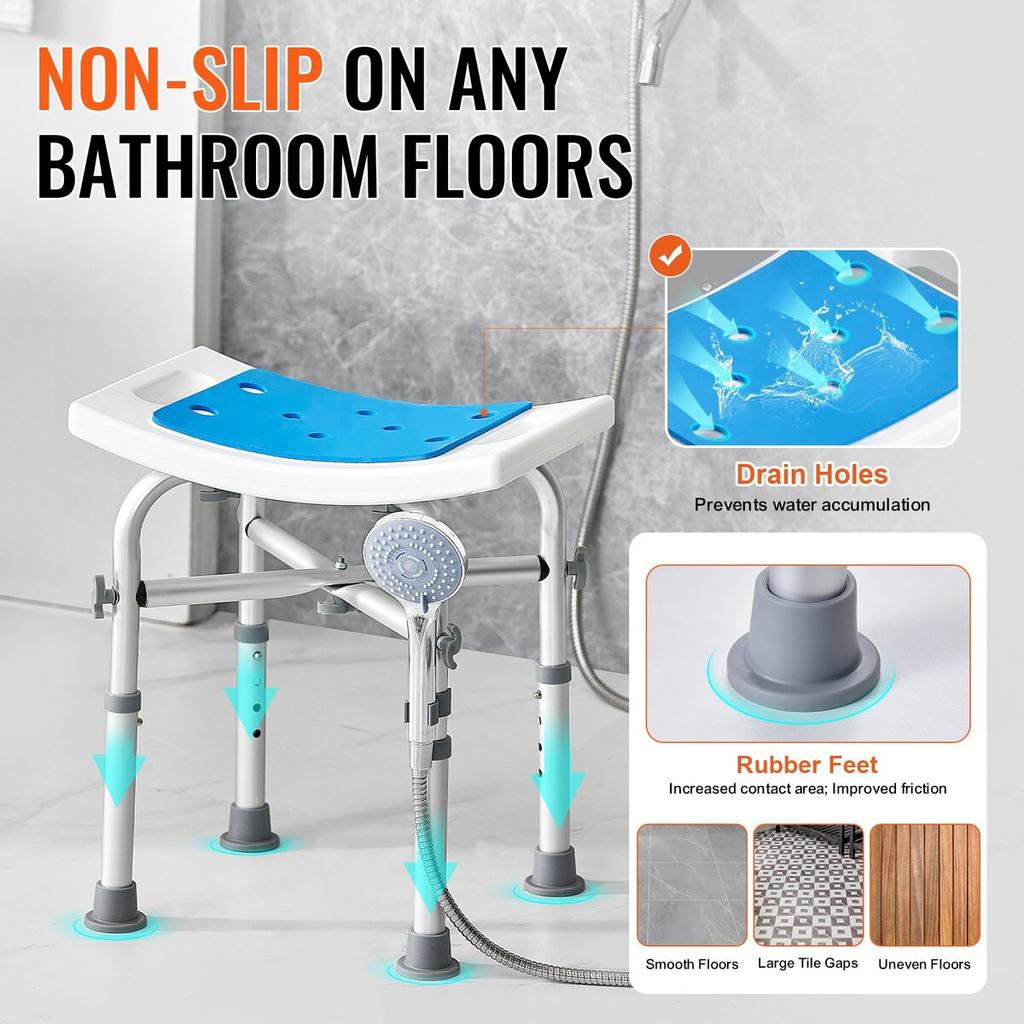 Shower Chair, Adjustable Height Shower Stool with Crossbar Support, Shower Seat for Inside Shower or Tub, Non-Slip Bench Bathtub Stool Seat for