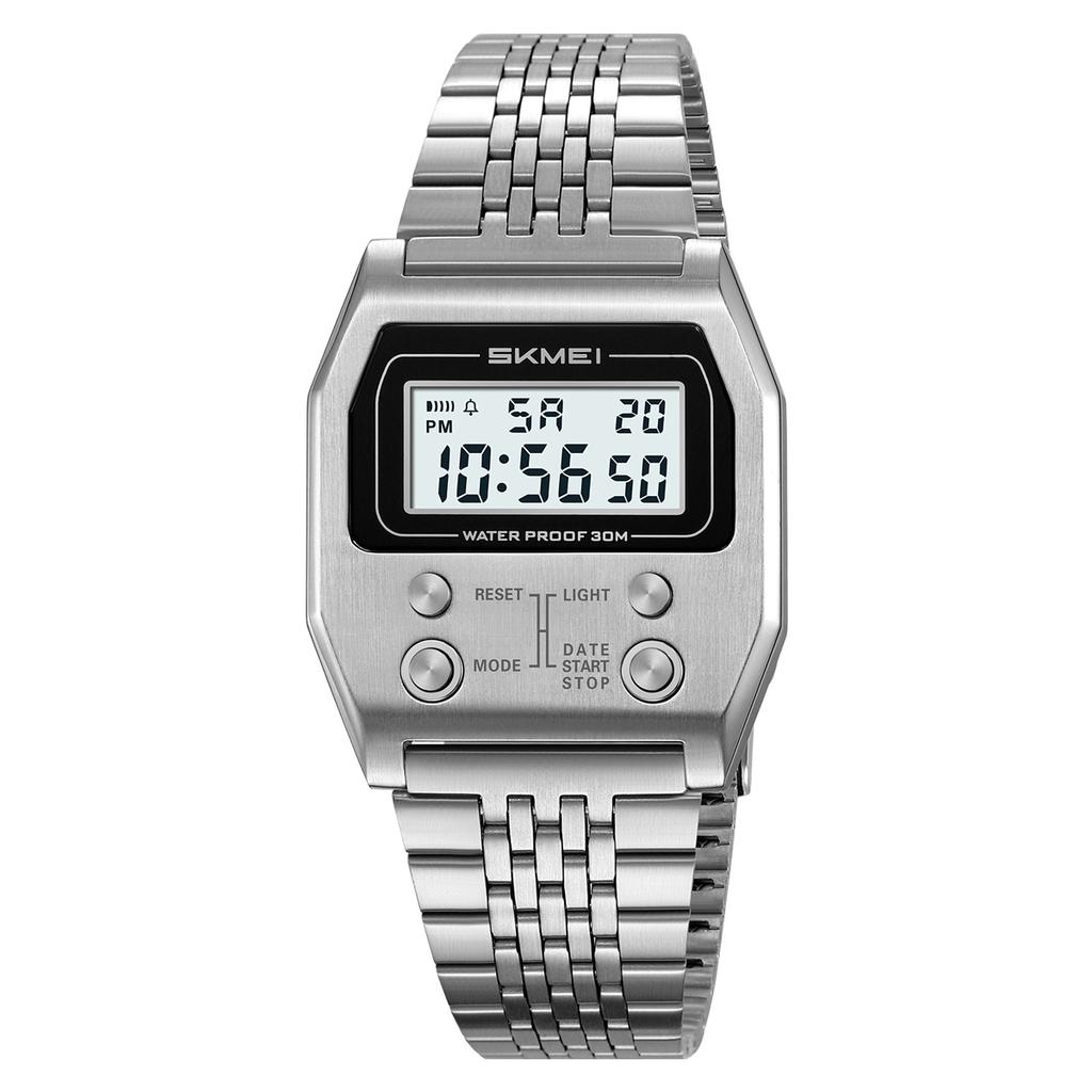 SKMEI Fashion Stainless Steel Strip Waterproof Digital Electronics Watches For Men Women Simple EL Light Wristwatch Reloj Hombre
