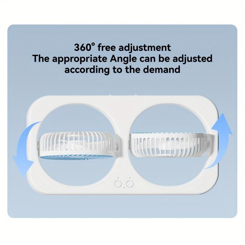 Double Head USB Fan Portable Desktop Fan, 360° Rotatable Blades, Adjustable Hanging and Standing Modes, 3-Speed Control,Rechargeable Personal Mini Fan