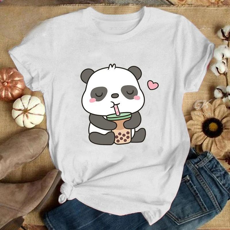 Милые футболки с пандой Женская повседневная одежда с коротким рукавом Уличная одежда Топы Модная хип-хоп одежда Женские футболки