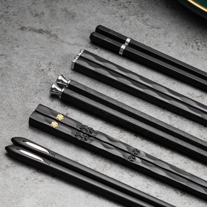 5 пар семейных палочек для повседневного использования, набор палочек для еды в китайском стиле, роскошные черные палочки для еды из сплава, нескользящие палочки для еды, бытовые столовые приборы
