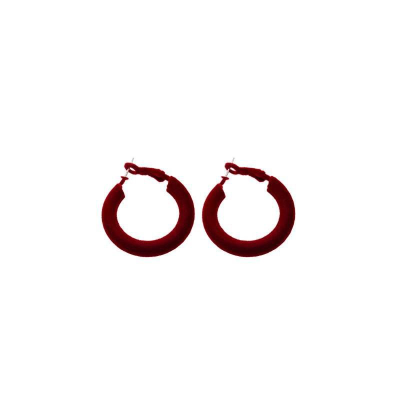Ankola Large Red Circle Flocking Earrings: Bold Autumn/Winter Style for Women, Versatile & High-End Statement Accessory.